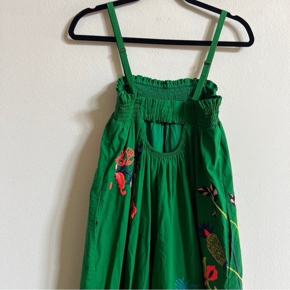 Anthropologie Rare embroidered Caribbean Kelly Green Maxi Dress - Picture 7 of 10